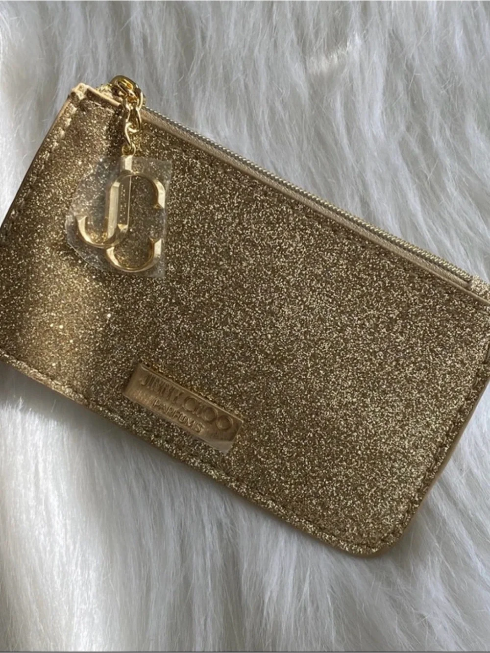Jimmy Choo Parfums Glitter Zip Pouch with Logo zipper pull - Gold 5